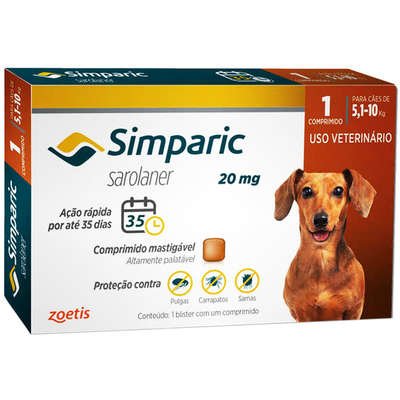 Antipulgas Simparic 5 a 10kg Cães 20mg 1 comprimido