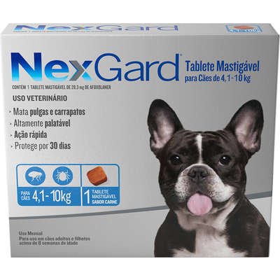 Antipulgas e Carrapatos NexGard 28,3 mg para Cães de 4,1 a 10 Kg