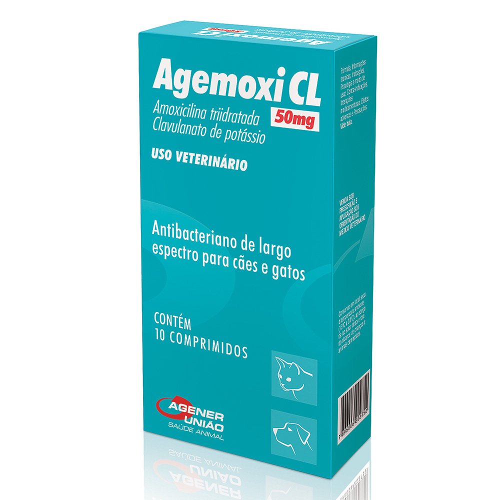 Antimicrobiano Agemoxi CL 50mg Cães e Gatos 10 comprimidos