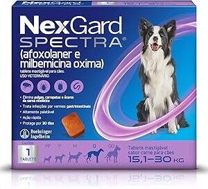 NexGard Spectra Antipulgas e Carrapatos e Vermífugo para Cães de 15,1 a 30kg - 1 tablete