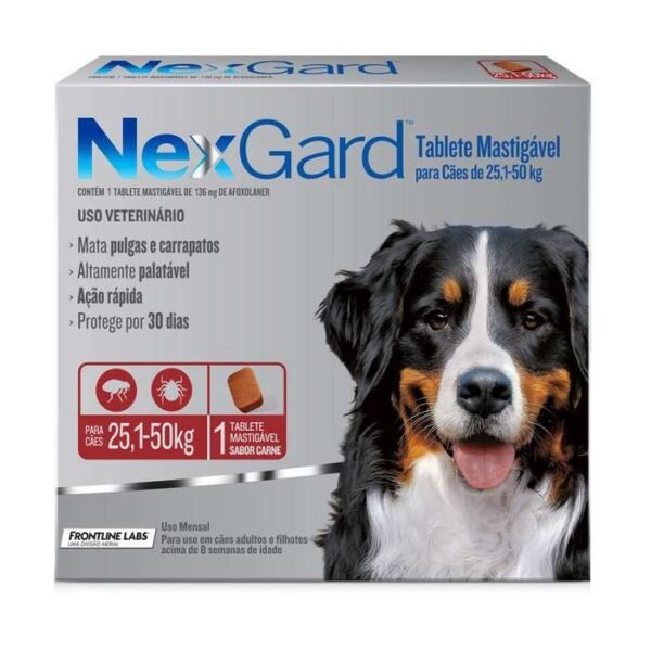 Antipulgas e Carrapatos NexGard 136 mg para Cães de 25,1 a 50 Kg