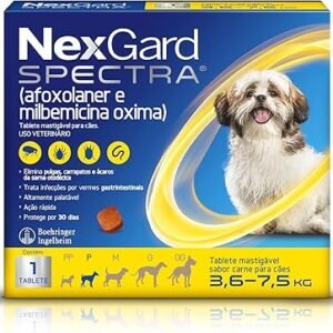 NexGard Spectra Antipulgas e Carrapatos e Vermífugo para Cães de 3,6 a 7,5kg - 1 tablete